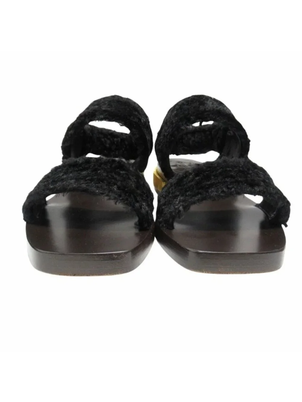 Gucci Faux Fur Sandals Boa Shoes Metal Heels Back Velcro Black 37.5